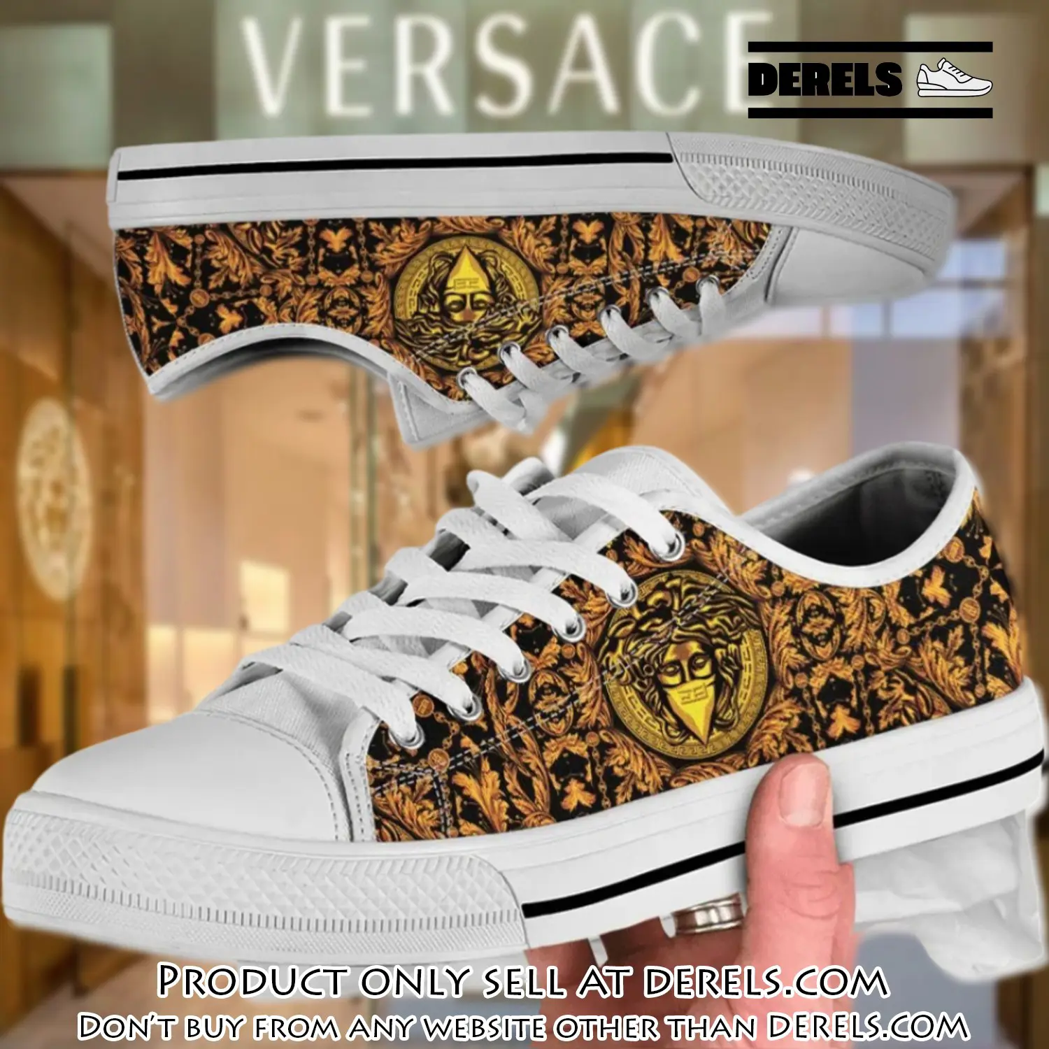 Versace medusa gold white low top canvas shoes luxury brand gifts for men women dr2034504